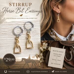 Equestrian Stirrup Horse Bit Earrings — Matte Gold Stainless Steel